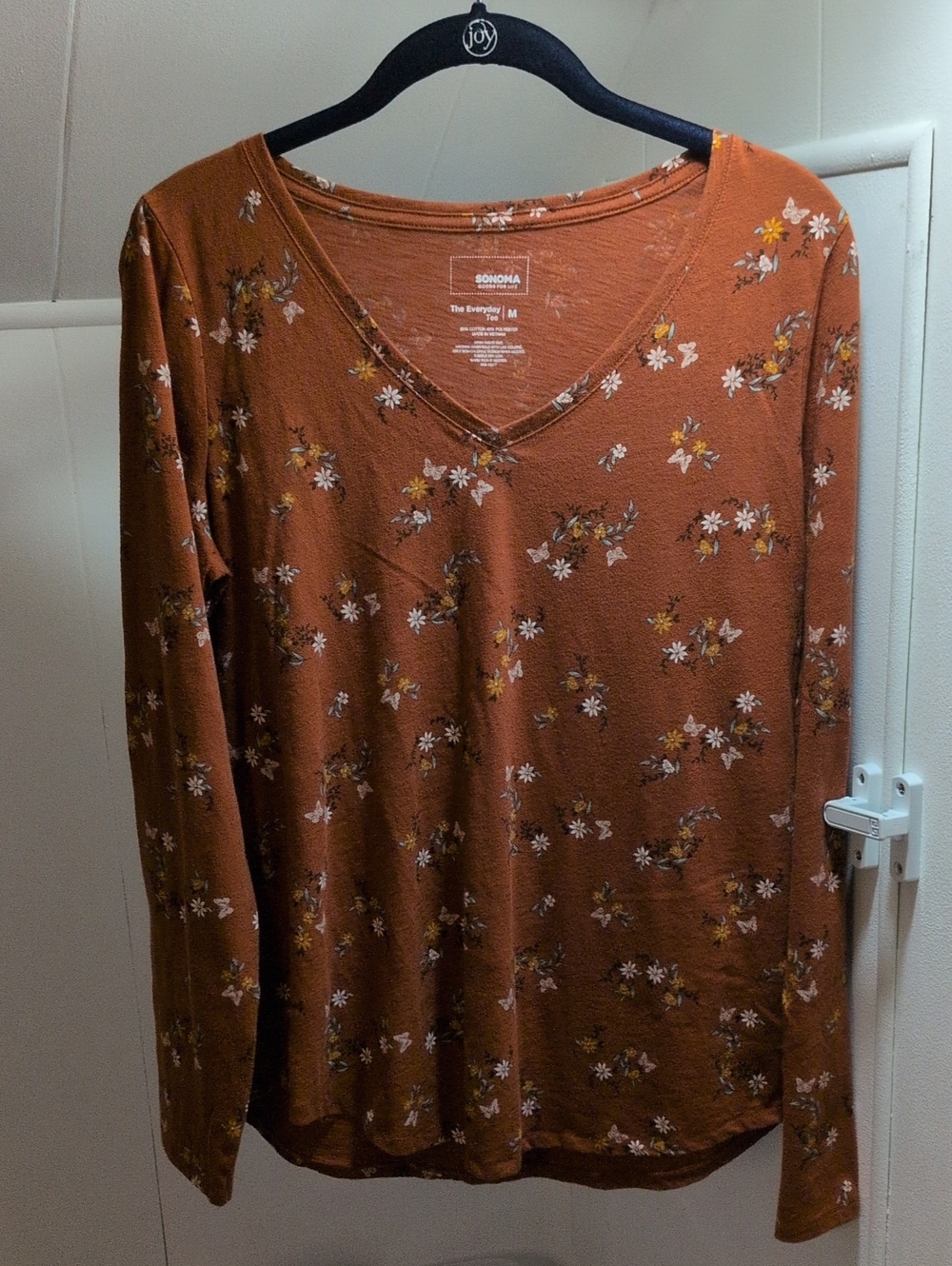 SONOMA Rust Floral V-Neck Long Sleeve Tee